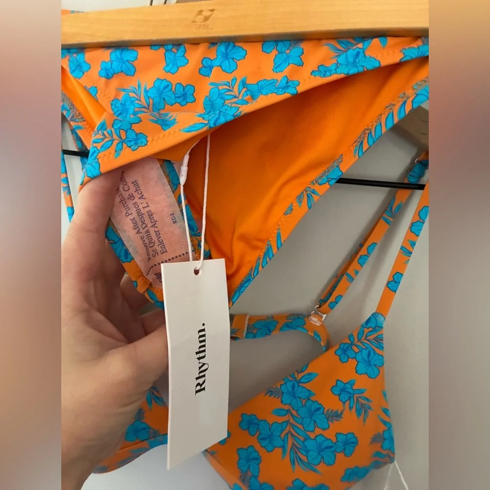 Rhythm Viva Tropical Orange‎ Floral Print Triangle Bikini Bottoms Size XL